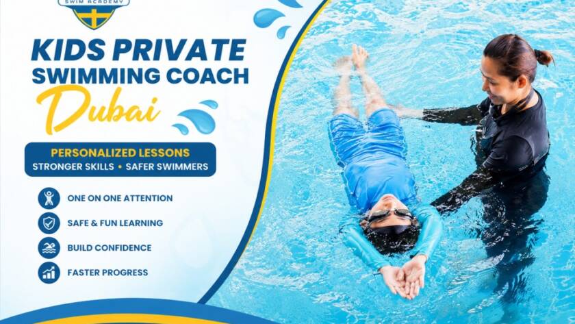 Kids learning swimming with a private swimming coach in Dubai pool