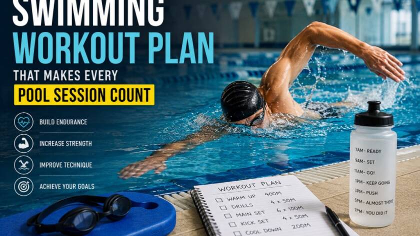 Professional swimmers following a swimming workout plan in a modern training pool