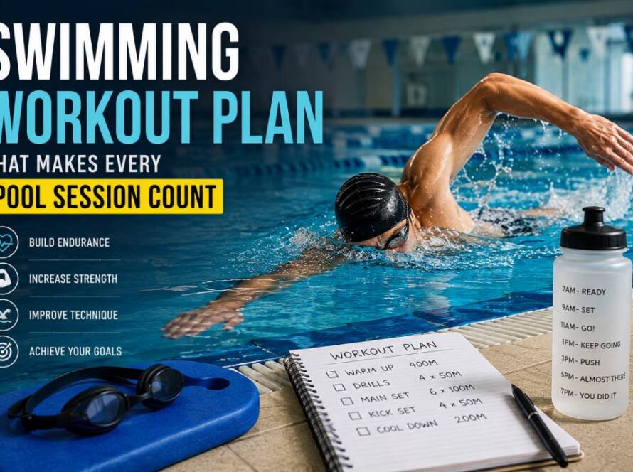 Professional swimmers following a swimming workout plan in a modern training pool