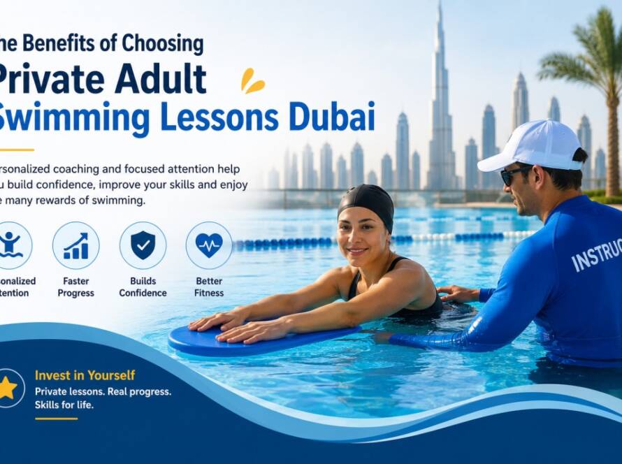 Adult swimmer receiving personalized coaching during private adult swimming lessons Dubai