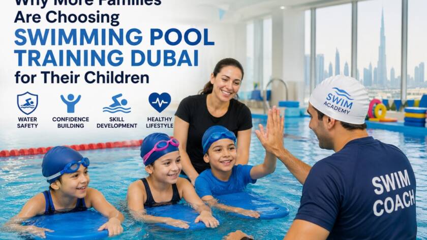 Children and adults participating in swimming pool training Dubai with professional swim coaches