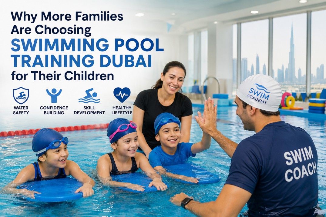 Children and adults participating in swimming pool training Dubai with professional swim coaches